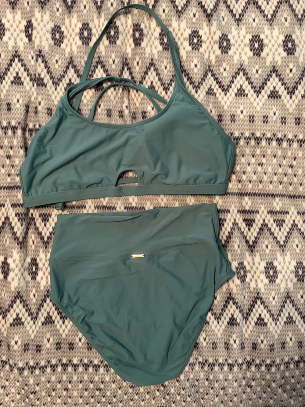 High-Rise Scoop Bikini Set in Teal Green
